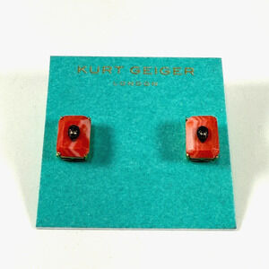 Kurt Geiger London Coral Color Stone Eagle Stud Earrings Gold Tone